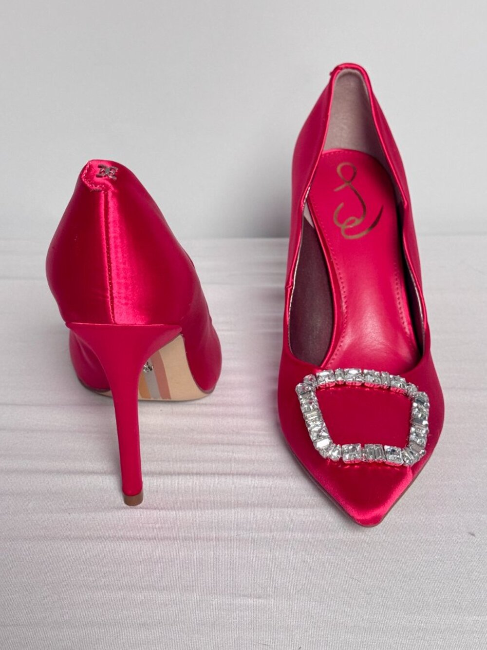 9 Sam Edelman Harriett Pink Fuchsia Pointed Toe Pump Heels Stiletto Rhinestone - Picture 13 of 16